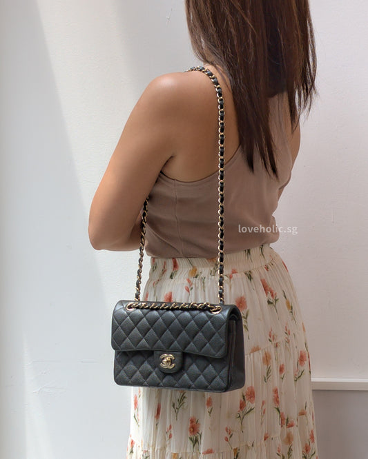 Chanel Classic Flap Small | 18S Dark Grey Caviar Light Gold Hardware-modelshots