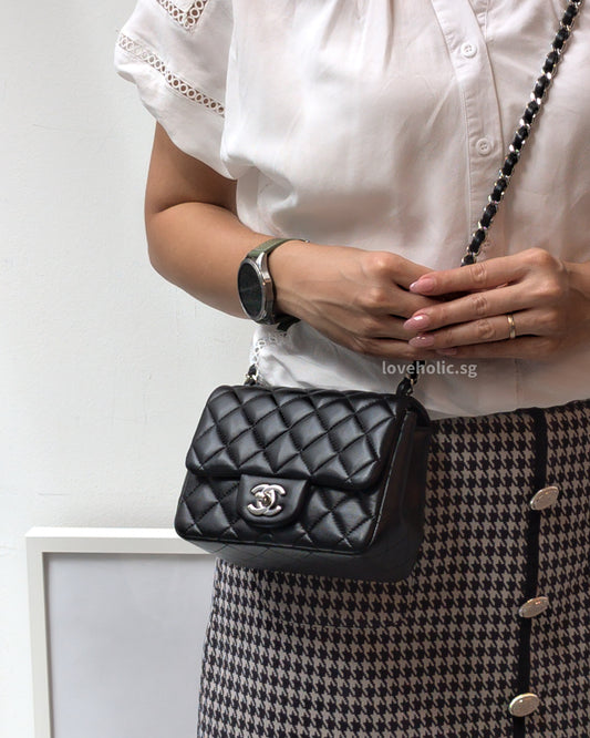 Chanel Classic Flap Mini Square | Black Lambskin Silver Hardware-modelshots