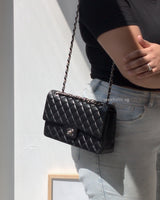 Chanel Classic Flap Medium | Black Lambskin Silver Hardware-modelshots