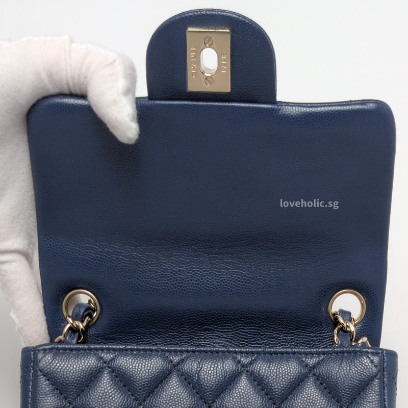 Classic Flap Mini Square | 17B Navy Blue Caviar Light Gold Hardware