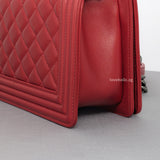 Chanel Boy Old Medium | Red Lambskin Ruthenium Hardware