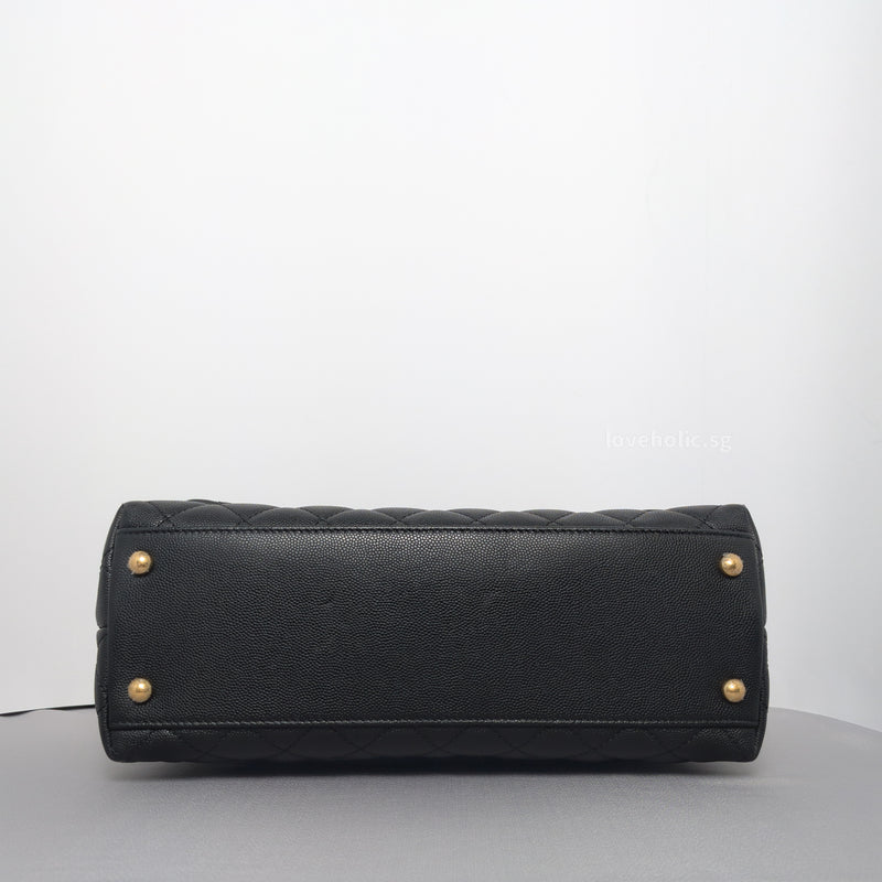 Coco Handle Medium | Black Caviar Brushed Gold Hardware