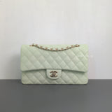 Chanel Classic Flap Medium | 22C Light Green Caviar Light Gold Hardware-whitebackground