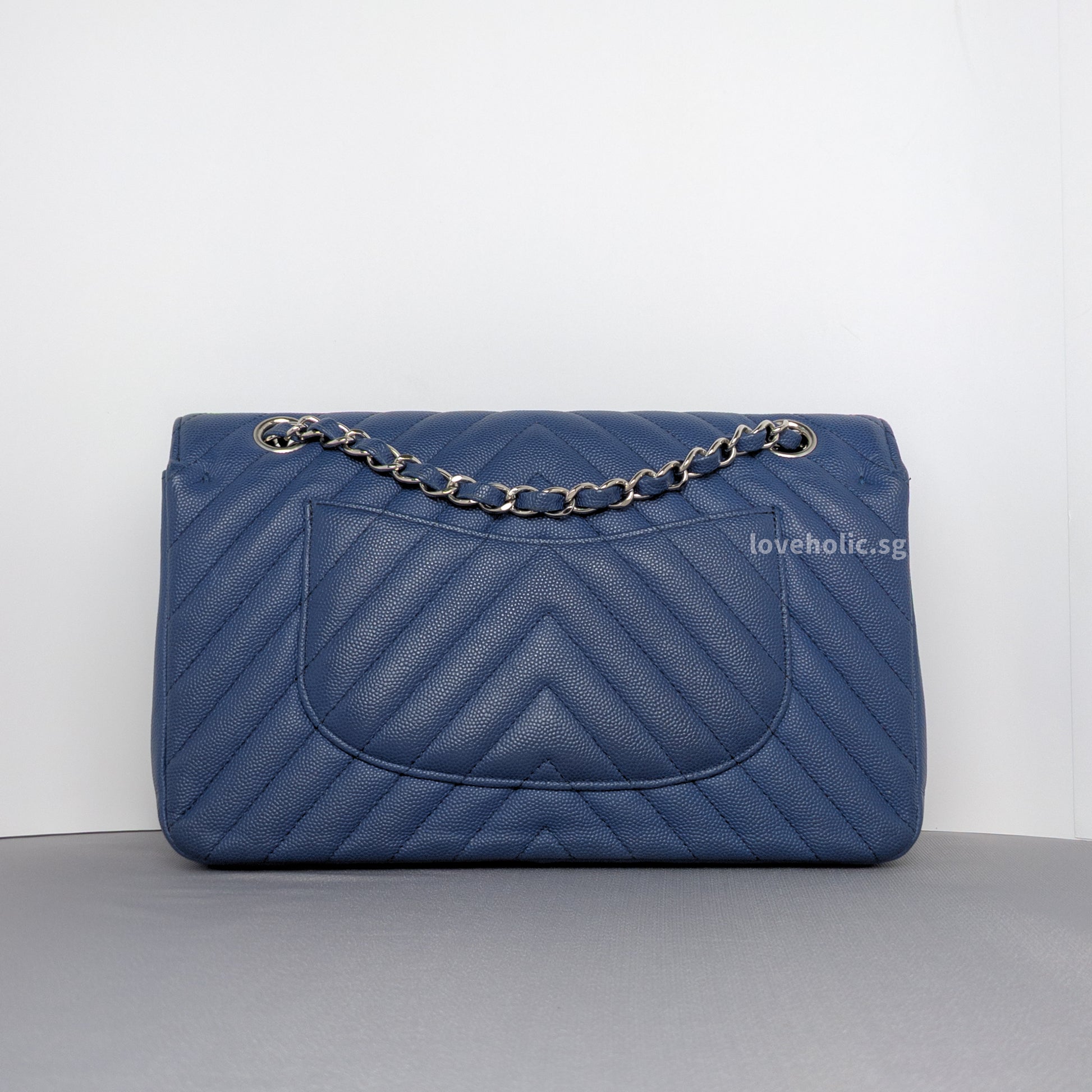 Chanel Classic Flap Chevron Medium | Navy Caviar Silver Hardware-back