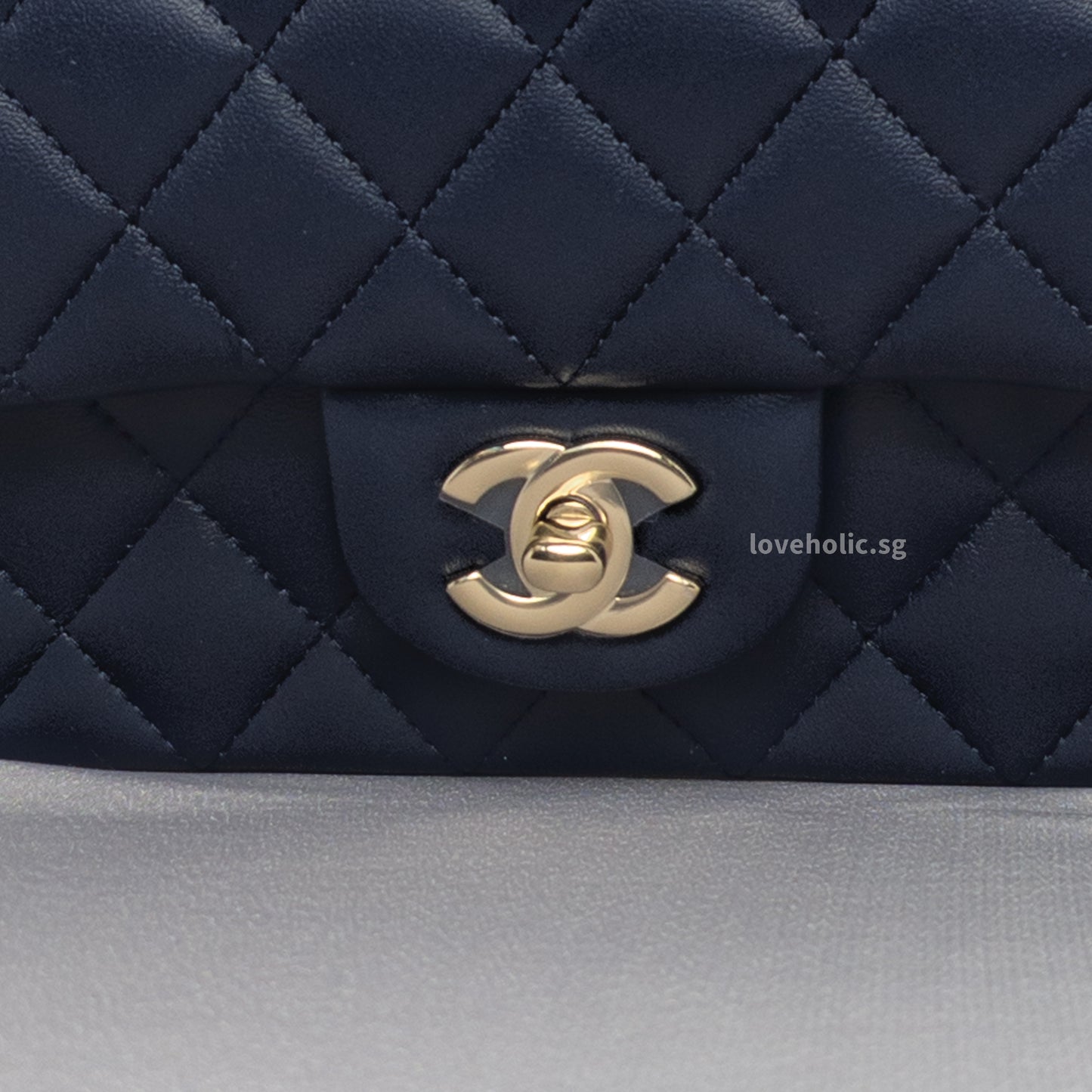 Mini Rectangle with Top Handle 24P Navy Lambskin Light Gold Hardware