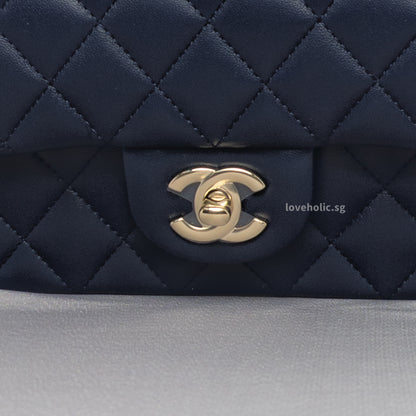 Mini Rectangle with Top Handle 24P Navy Lambskin Light Gold Hardware