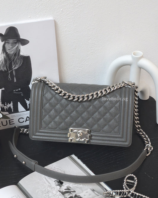 Chanel Boy Medium | 20S Grey Caviar Silver Hardware-main