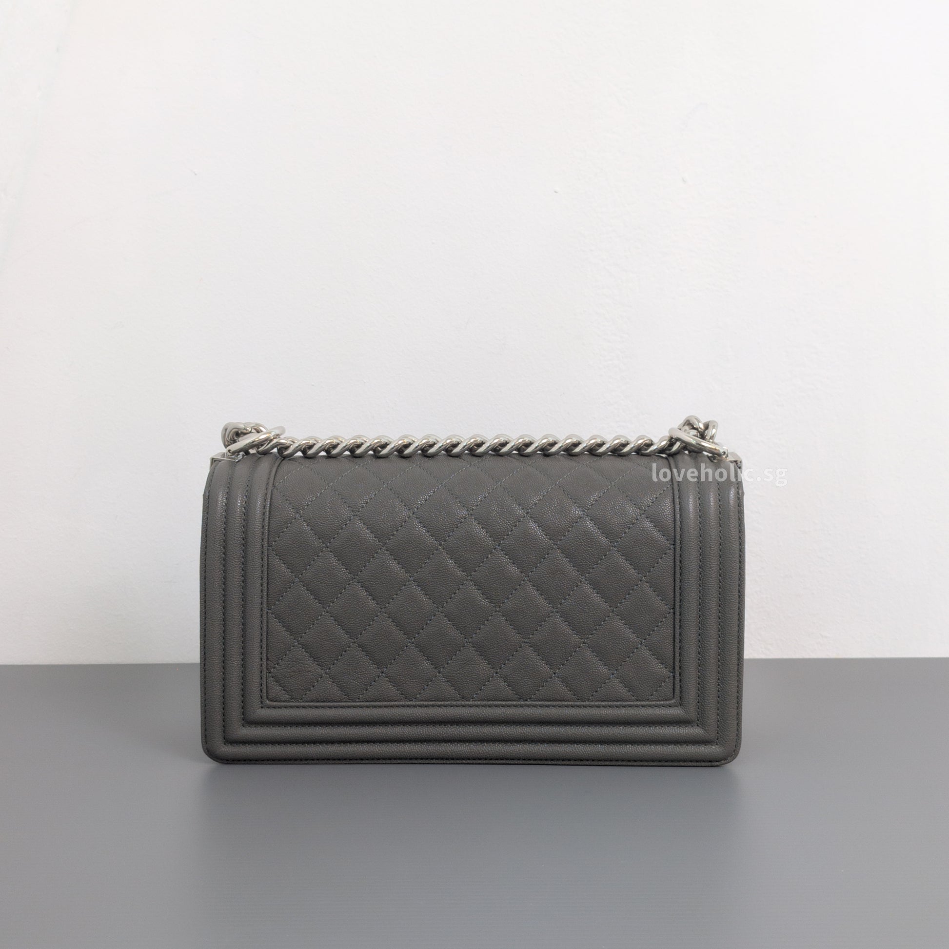 Chanel Boy Medium | 20S Grey Caviar Silver Hardware-back