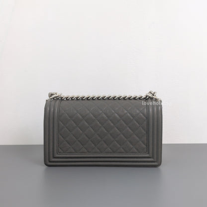 Chanel Boy Medium | 20S Grey Caviar Silver Hardware-back