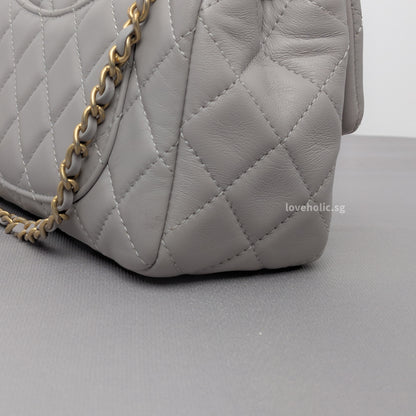 Pearl Crush Mini Rectangle 22B Light Grey Lambskin Brushed Gold Hardware