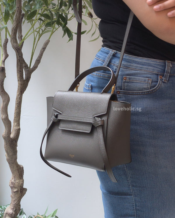 Celine Belt Nano | Grey Grained Calfskin Gold Hardware-modelshots