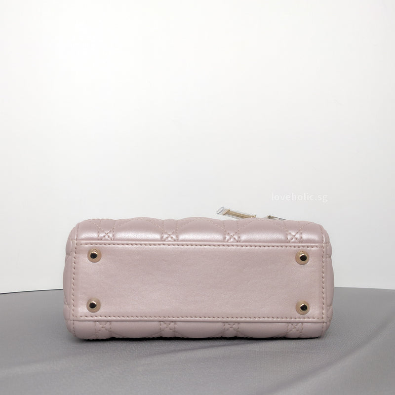Lady Dior Mini | Pearlescent Lotus Pink Lambskin Light Gold Hardware