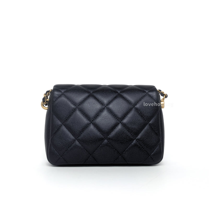 Chanel Flap Bag Perfect Mini | 21K Iridescent Black Caviar Brushed Gold Hardware-back