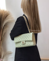 Chanel Classic Flap Medium | 22C Light Green Caviar Light Gold Hardware-modelshots