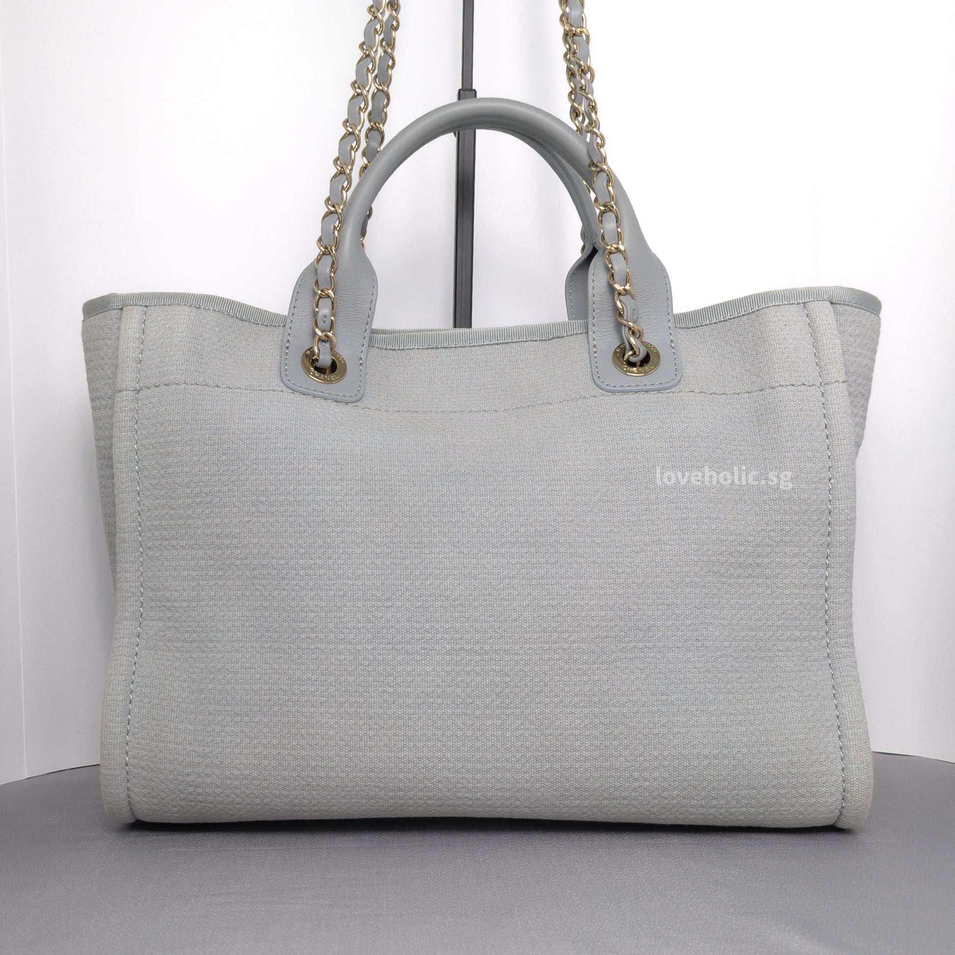 Chanel Deauville Shopping Tote 23B Grey Canvas Silver Hardware-back
