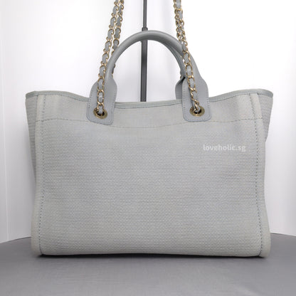 Chanel Deauville Shopping Tote 23B Grey Canvas Silver Hardware-back