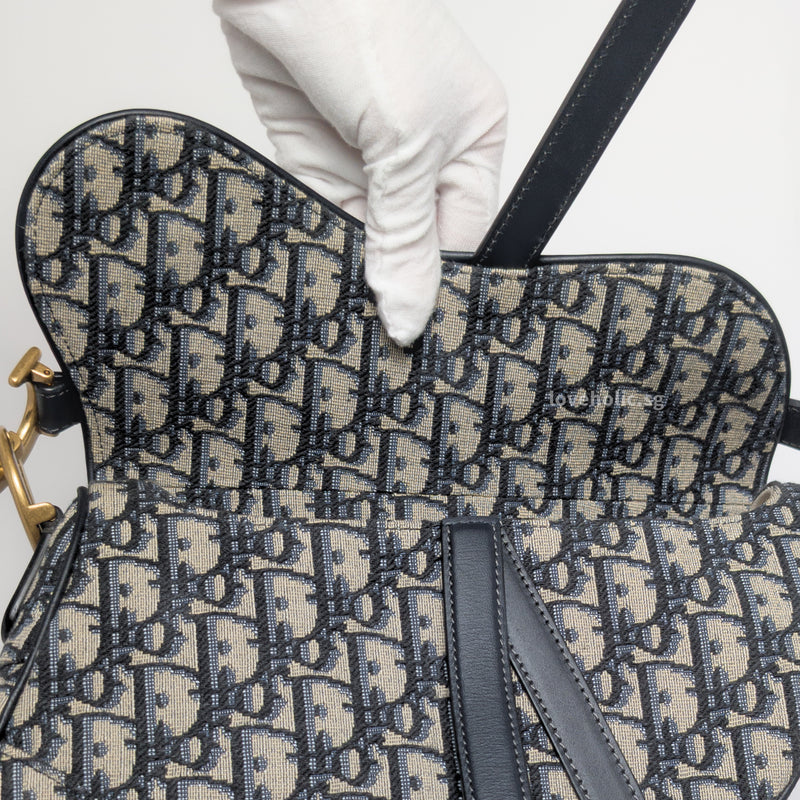 Saddle Medium | Blue Oblique  Jacquard Fabric Brushed Gold Hardware