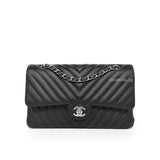 Chanel Classic Flap Chevron Medium | Black Caviar Silver Hardware-whitebackground