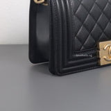 Boy Small | Black Caviar Brushed Gold Hardware