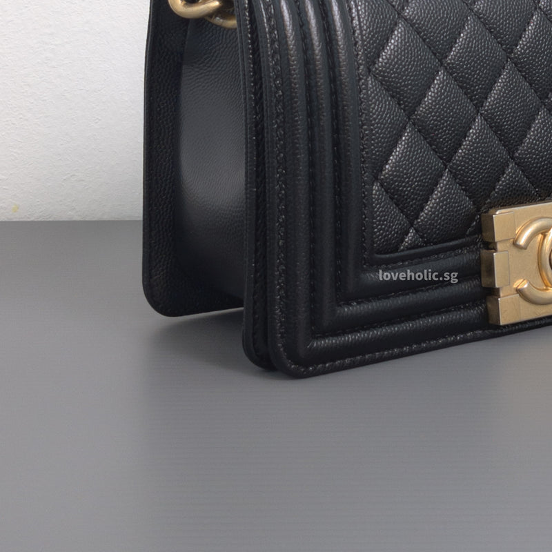 Boy Small | Black Caviar Brushed Gold Hardware