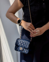 Chanel Classic Flap Mini Square | 17B Navy Blue Caviar Light Gold Hardware-modelshots