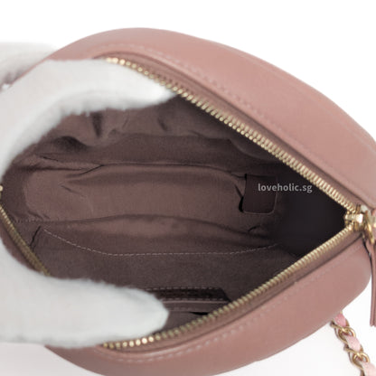 Round Clutch with Chain Pink Lambskin Brushed Gold Hardware
