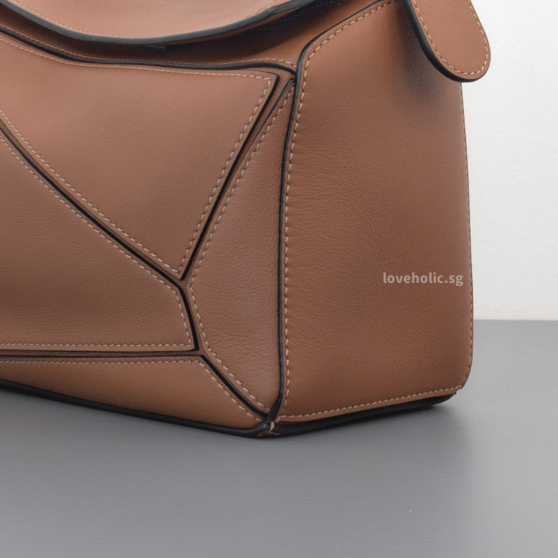 Puzzle Small | Tan Calfskin Silver Hardware