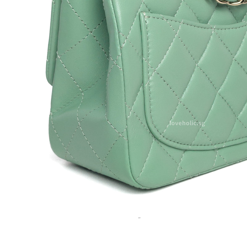 Chanel Classic Flap Mini Square | 21C Light Green Lambskin Light Gold Hardware