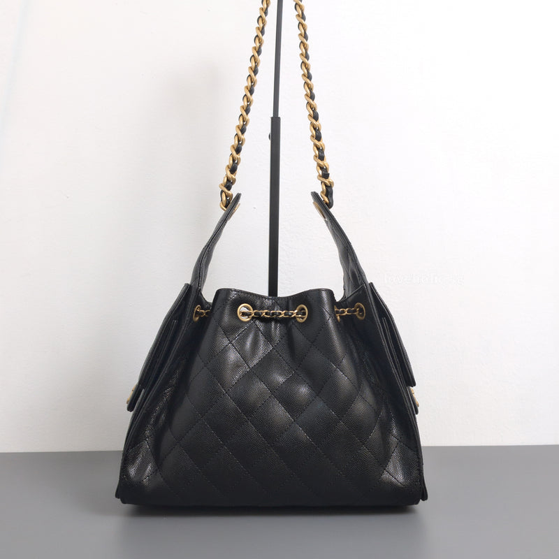 Chanel 25 | Black Grained Calfskin Gold Hardware-back