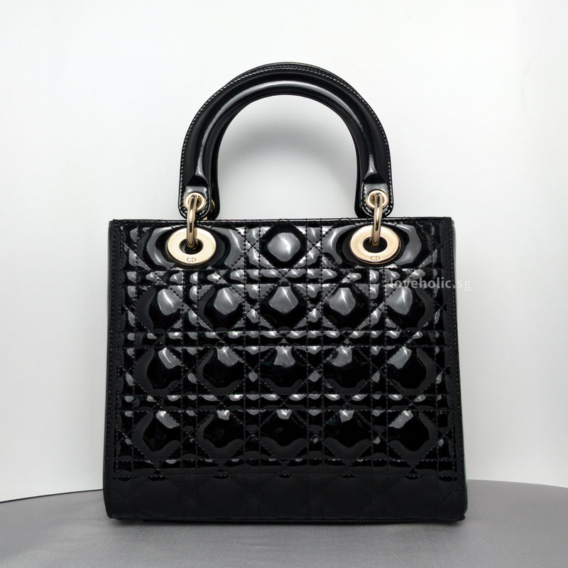 Dior My Lady Dior Medium | Black Patent Leather Light Gold Hardware-back