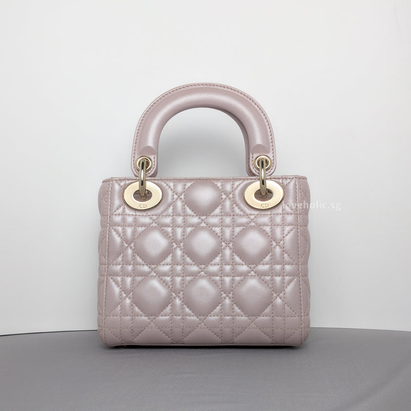 Dior Lady Dior Mini | Pearlescent Lotus Pink Lambskin Light Gold Hardware-back