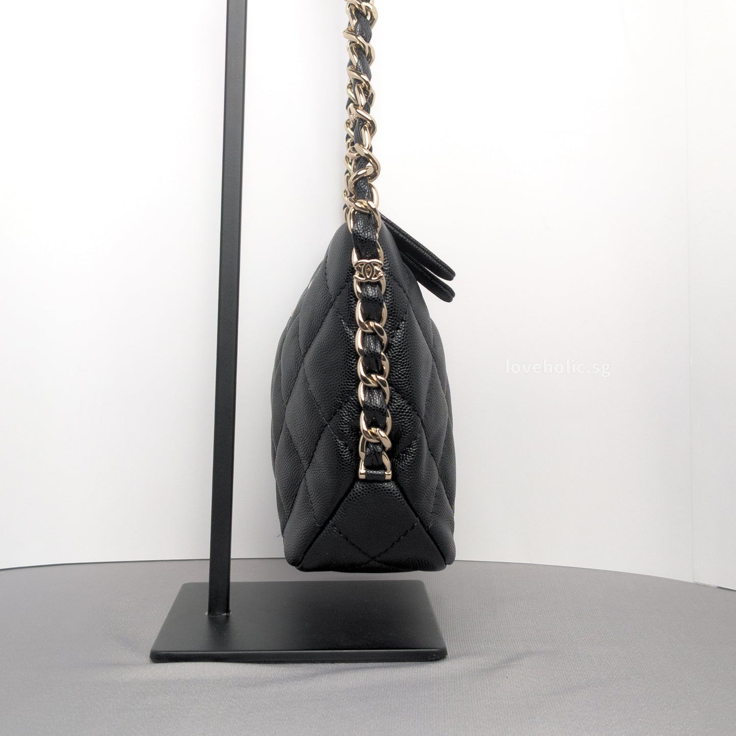 Chanel Hobo 24P Small | Black Caviar Gold Hardware-details