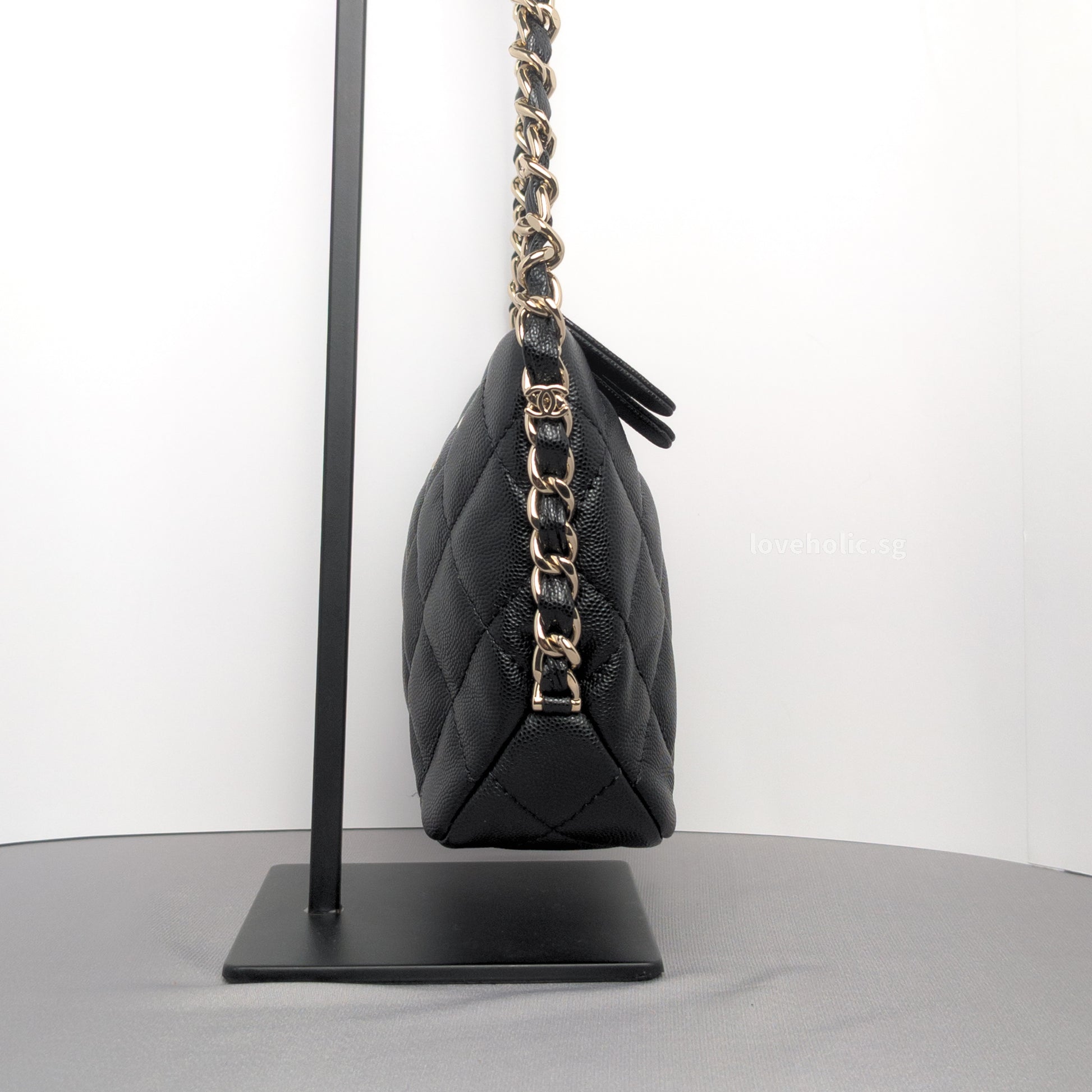 Chanel Hobo 24P Small | Black Caviar Gold Hardware-details