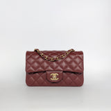 Chanel Classic Flap Mini Rectangle | 18C Burgundy Caviar Brushed Gold Hardware-whitebackground