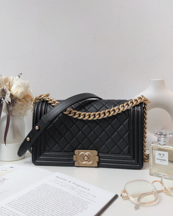 Chanel Boy Medium | Black Caviar Brushed Gold Hardware-main
