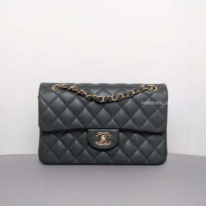 Chanel Classic Flap Small | 18S Dark Grey Caviar Light Gold Hardware-whitebackground
