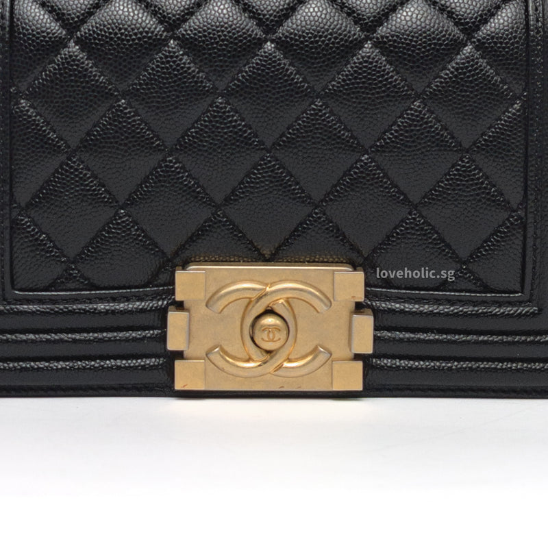 Chanel Boy Small | Black Caviar Brushed Gold Hardware