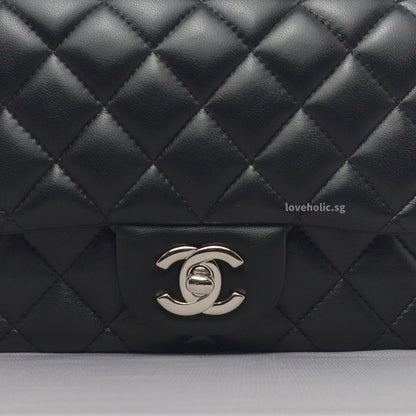 Classic Flap Mini Square | Black Lambskin Silver Hardware