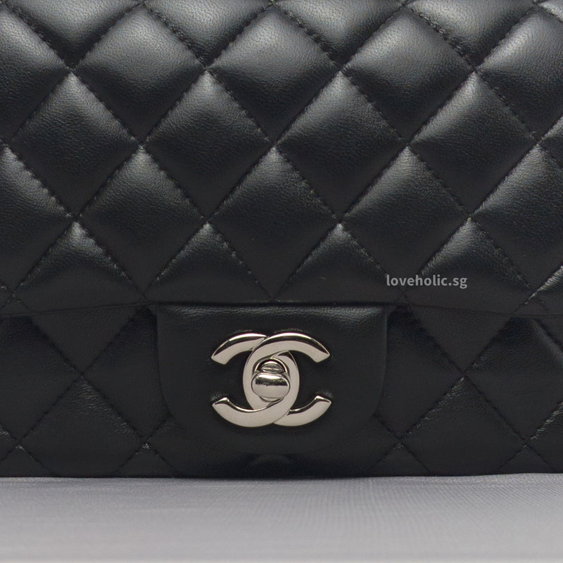 Classic Flap Mini Square | Black Lambskin Silver Hardware