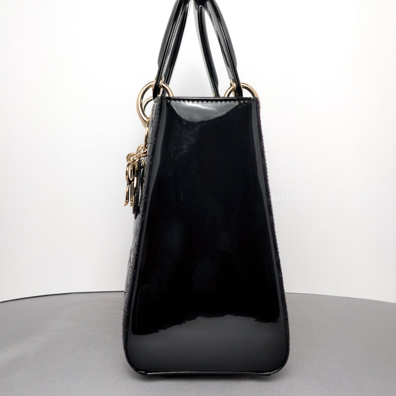 My Lady Dior Medium | Black Patent Leather Light Gold Hardware