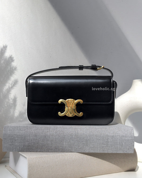 Celine TRIOMPHE Shoulder bag | Black Leather Gold Hardware