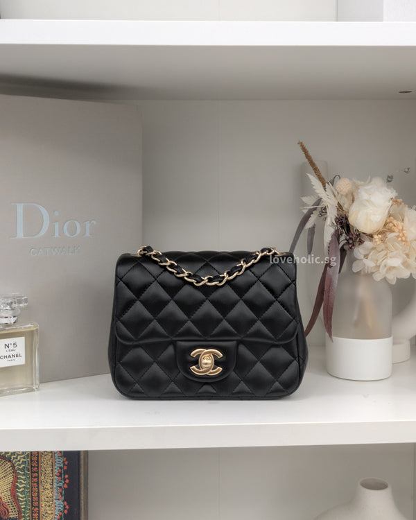 Chanel Classic Flap Mini Square | Black Lambskin Light Gold Hardware-main