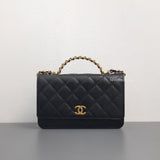 Chanel Wallet On Chain With Top Handle | 22S Black Caviar Brushed Gold Hardware-whitebackground