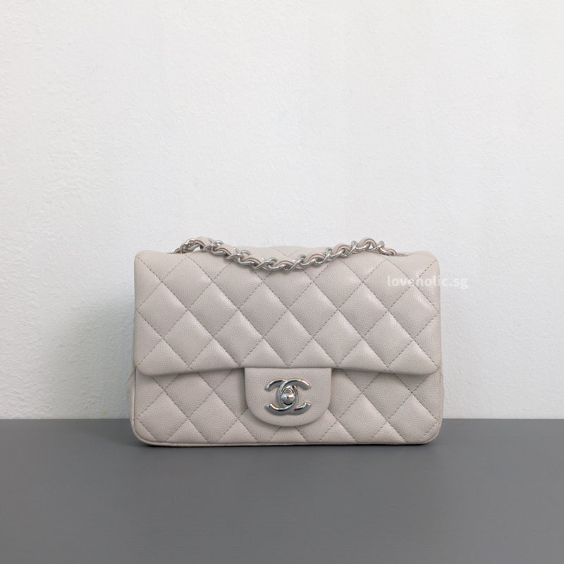 Chanel Classic Flap Mini Rectangle | 18B Ivory White Caviar Silver Hardware-whitebackground