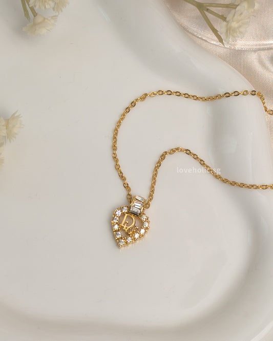 Dior Vintage Necklace Rhinestone Heart | Gold Hardware-main