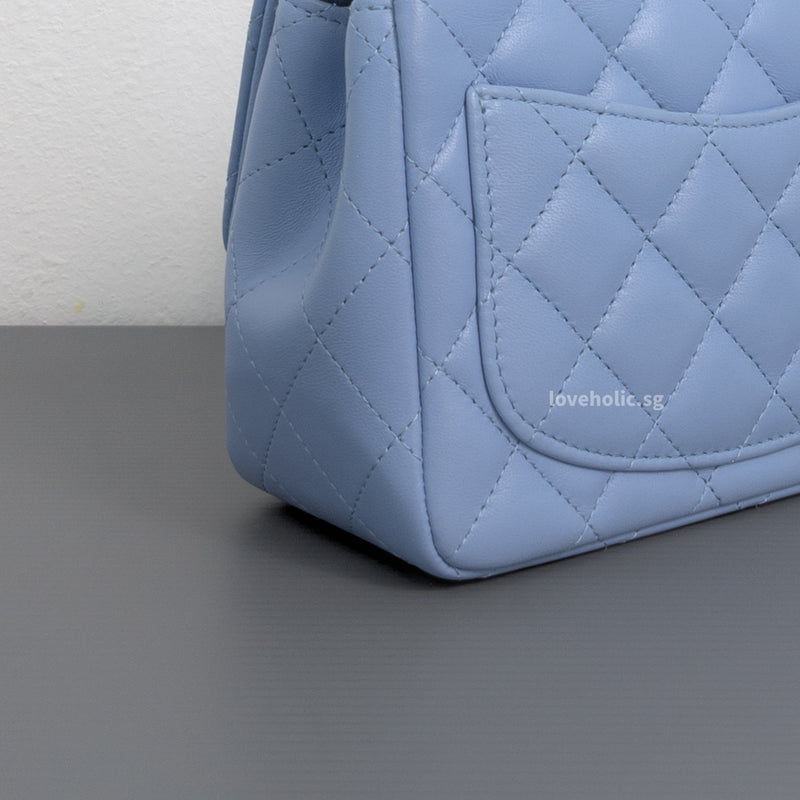 Classic Flap Mini Square  | Sky Blue Lambskin Light Gold Hardware