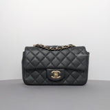 Chanel Classic Flap Mini Rectangle | 15C Black Caviar Brushed Gold Hardware-whitebackground