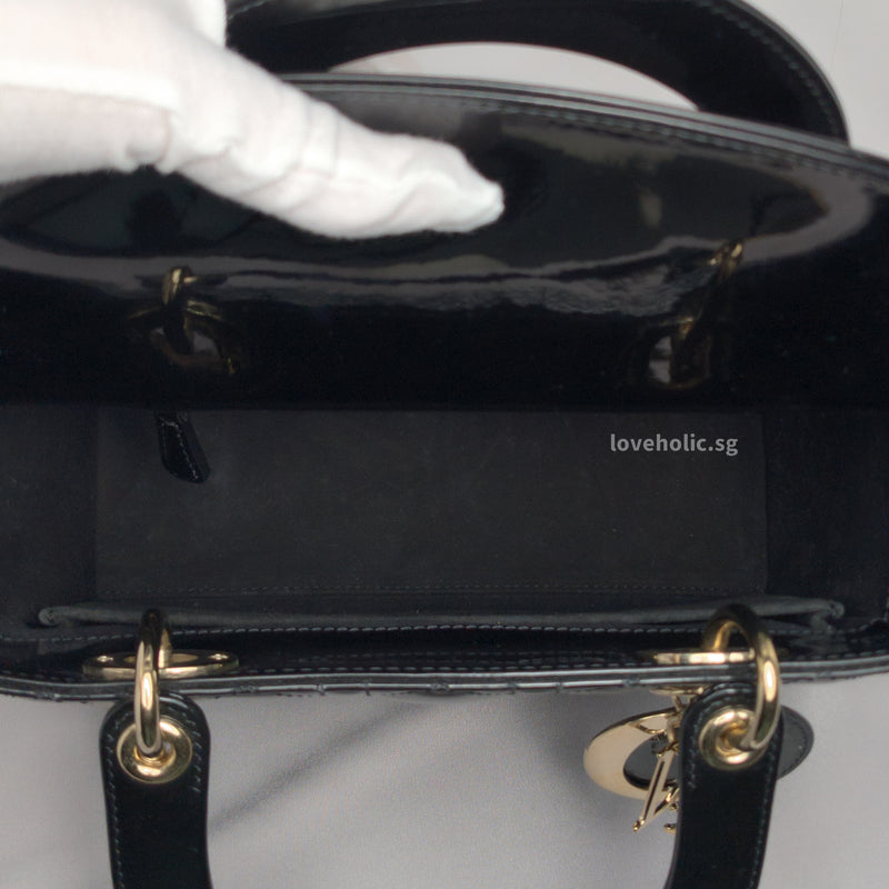 My Lady Dior Medium | Black Patent Leather Light Gold Hardware