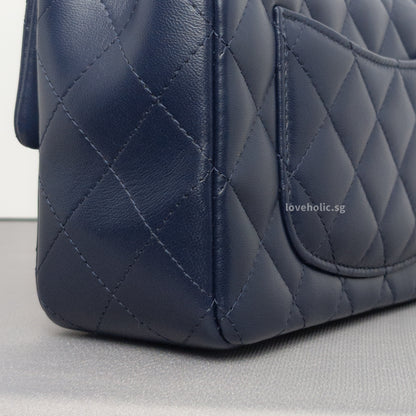 Mini Rectangle with Top Handle 24P Navy Lambskin Light Gold Hardware