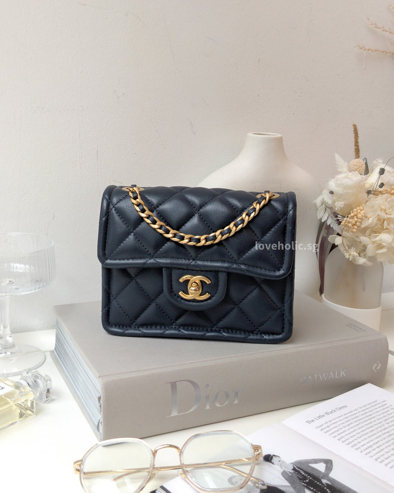 Chanel Sweet Mini Square Flap 21K Dark Blue/Navy  Caviar Brushed Gold Hardware-main